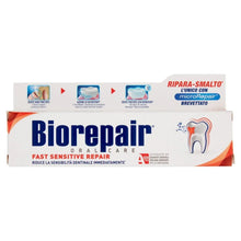 Biorepair Fast Sensitive Repair toothpaste box front with tooth icon and microRepair wording.