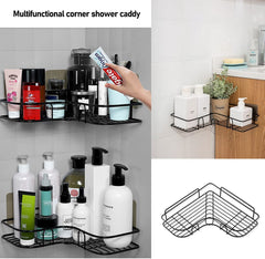 2Pcs Corner Shower Shelves，Self Adhesive No Drilling Wall Mounted Shower Storage Shelf Organizer For Your Bathroom, Kitchen And Toilet，Iron Art，Black