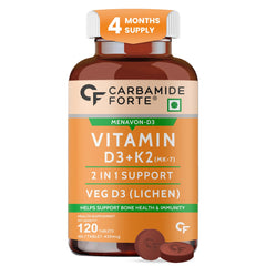 Carbamide Forte Vitamin D3 K2 | Vitamin K2 MK7 Supplement for Bone & Heart Health | Vitamin d for women & men | vitamin k2 and d3 supplements -120 Veg Tablets