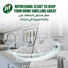Jif refreshing scent home cleaning graphic with logo and text overlay.