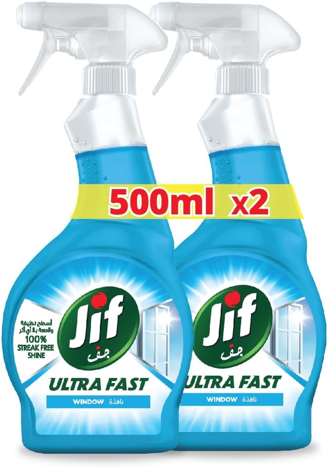 Jif Ultra Fast Cleaning Spray, Removes Dirt and Marks, For Window, Quick and Easy Cleaning in Just 10 Seconds, 2 x 500ml