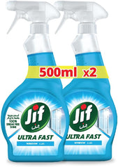 Jif Ultra Fast Cleaning Spray, Removes Dirt and Marks, For Window, Quick and Easy Cleaning in Just 10 Seconds, 2 x 500ml