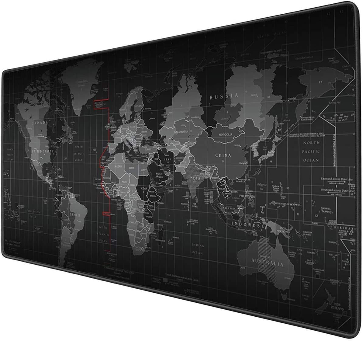 Gaming Mouse Mat Large Anti-Skid Mouse Pad, World Map Mousepad Rubber Base and Stitched Edges for Gamers Office 35.4 x 15.7 x 0.12 Inches