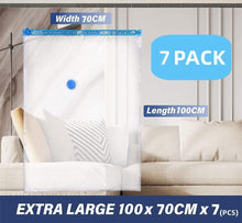 Large clear vacuum bag with blue valve cap and zipper, product set packaging
