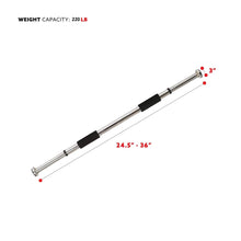 Doorway pull-up bar with black grip sections and chrome end caps