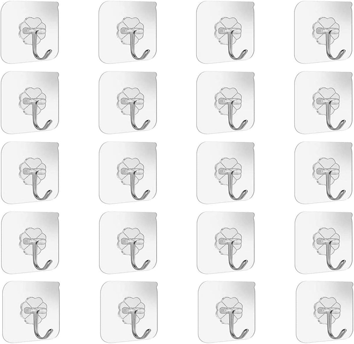 Adhesive Wall Hooks 20 Pcs, Transparent Strong Suction Hooks For Home Kitchen and Bathroom, Heavy Duty Nail Free Sticky Hangers with Hooks Utility Towel Bath Ceiling Hooks, Transparent