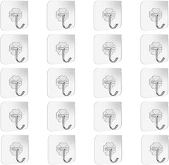 Adhesive Wall Hooks 20 Pcs, Transparent Strong Suction Hooks For Home Kitchen and Bathroom, Heavy Duty Nail Free Sticky Hangers with Hooks Utility Towel Bath Ceiling Hooks, Transparent