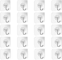 Adhesive Wall Hooks 20 Pcs, Transparent Strong Suction Hooks For Home Kitchen and Bathroom, Heavy Duty Nail Free Sticky Hangers with Hooks Utility Towel Bath Ceiling Hooks, Transparent