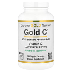 California Gold Nutrition Gold C USP Grade USP Vitamin C Complete - دعم المناعة والعافية الموسمية - مناسب للنباتيين - خالٍ من الغلوتين وغير معدل وراثيًا - 1000 ملغ - 240 كبسولة نباتية