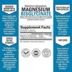 BioSchwartz Non-GMO Project Verified Magnesium Bisglycinate Chelate No-Laxative Effect Mineral Supplement
