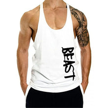 Men's white bodybuilding tank top with 'BEAST' front graphic print