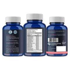 Carbamide Forte Probiotics 50 Billion Dietary Supplement in Blue Bottles with Supplement Facts Label