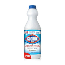 Clorox liquid bleach 470 ml bottle, blue cap and white jug with label front