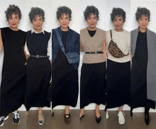 Black sleeveless maxi dresses with scoop neck and side slits worn by models