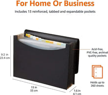 Black A4 expanding file folder with multi-pocket expand design