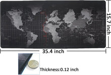 World map gaming mouse pad, 35.4 x 15.7 inches, stitched edges, thin profile