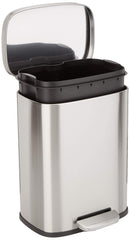 Smudge Resistant Small Rectangular Trash Can With Soft-Close Foot Pedal, for Bathroom/ Living room, Brushed Stainless Steel,12 Liter/3.1 Gal, Satin Nickel Finish,11.3"L x 9.9"W x 15.1"H