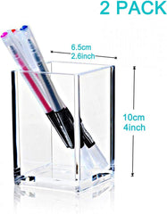 Cerpourt - Juego de 2 portalápices de acrílico transparente, soporte para accesorios de escritorio, organizador de brochas de maquillaje, diseño moderno, organizador de escritorio para oficina, escuela, hogar, 2,6 x 2,6 x 4 pulgadas