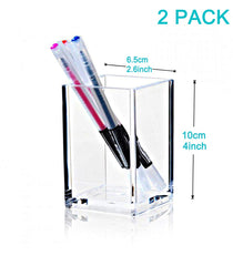 Cerpourt - Juego de 2 portalápices de acrílico transparente, soporte para accesorios de escritorio, organizador de brochas de maquillaje, diseño moderno, organizador de escritorio para oficina, escuela, hogar, 2,6 x 2,6 x 4 pulgadas