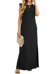 GRECERELLE Vestido largo de verano para mujer, estilo camisero informal, elegante, básico, sin mangas, con abertura y bolsillos, para Reino Unido