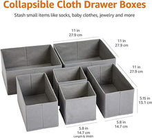 Gray collapsible cloth drawer organizer boxes with multiple square compartments