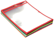 Clear document pocket with red border and grommet ring hole, stacked set