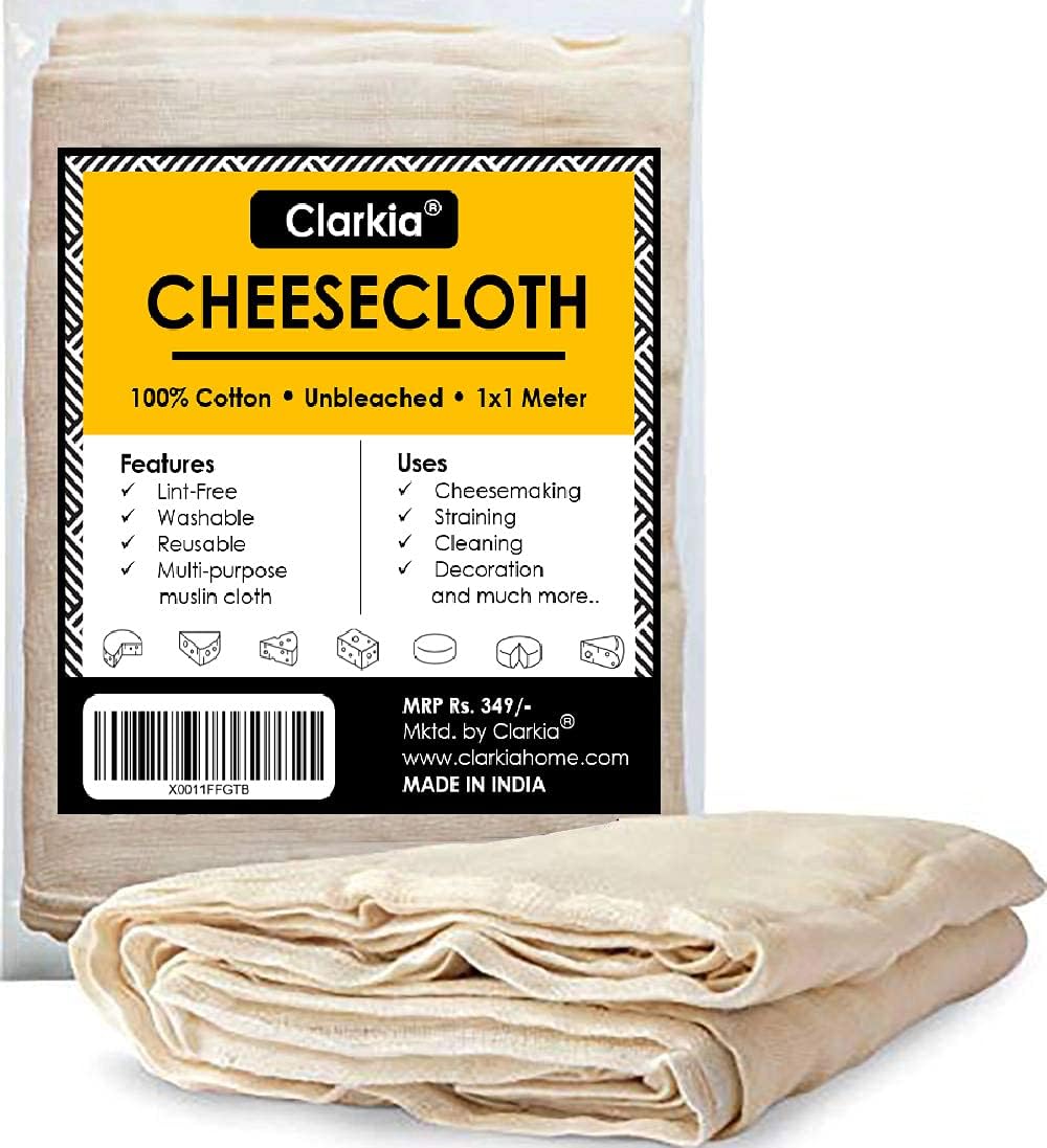 Clarkia 1x1 Meter Cotton Muslin Cloth or Cheese Cloth Unbleached Strainer Natural Ultra Fine Cheese Cloths for Straining Reusable, Making Cheese, Baking Fabric (1x1 Meter)