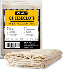 Clarkia 1x1 Meter Cotton Muslin Cloth or Cheese Cloth Unbleached Strainer Natural Ultra Fine Cheese Cloths for Straining Reusable, Making Cheese, Baking Fabric (1x1 Meter)
