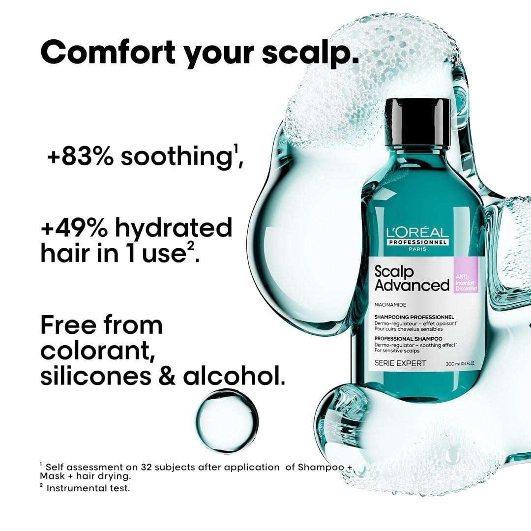 L'Oréal Professionnel Dermo-Regulator Advanced Anti-Discomfort Shampoo | For Sensitive Scalp | Enriched with Niacinamide | Soothing and Calming Action | Serie Expert | 300ml