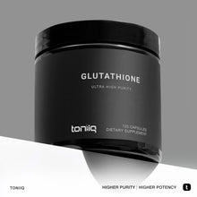 Glutathione supplement jar, black with ultra high purity label and 120 capsules