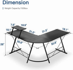 L-Shaped Computer Desk｜Gaming Desk ｜PC Workstation｜Home Office Desk｜Corner Desk Study Desk with Removable Monitor Stand for Home Office Study Writing Workstation,129 * 46 * 71cm,Black