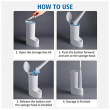 Toilet brush storage box showing sponge head installation and use