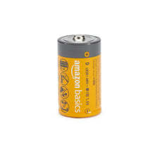 D-cell alkaline battery, yellow can with black band and plus symbol