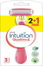 Disposable women’s razor with pink handle and 4 ultra-thin blades