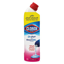 Bleach gel cleaner bottle with red cap and pink label, 750 ml