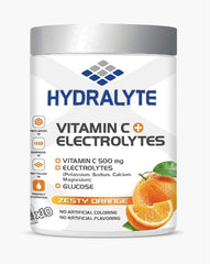 Hydralyte Zesty Orange Vitamin C 500 mg tub with glucose and minerals for rehydration electrolyte hydration powder