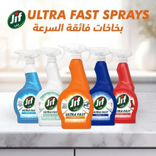 Jif Ultra Fast kitchen cleaner sprays set: blue, white, orange, and red trigger bottles