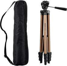 Lightweight tripod in champagne with black carry bag and locking legs, 127 cm height