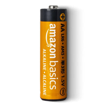 Single AA alkaline battery with orange label and blue + terminal