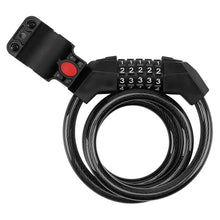 Resettable 5-digit bike cable lock with black coiled steel cable and number keypad