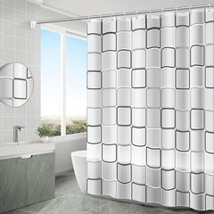 Transparent Shower Curtain, Square Printed Design, Eco-Friendly Waterproof Heavy Duty with Anti-Mold Grid for Bathroom and Bath Tub, 180x200cm