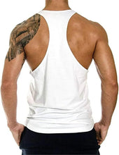 Men's white racerback tank top, plain back view with side seams