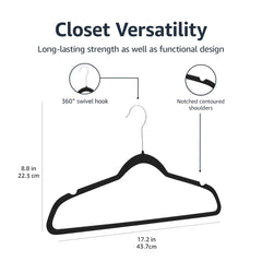 Slim Velvet, Non-Slip Suit Clothes Hangers, Pack of 100, Black/Silver