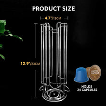 Silver rotating coffee capsule holder with tall wire rack and circular base