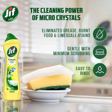 Jif cream cleaner bottle with green cap and lemon label