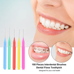 Eacam 100 Pieces Interdental Brushes Floss Toothpick Braces Brush Tooth Cleaning Tool Tooth Care Interdental Brushes Set