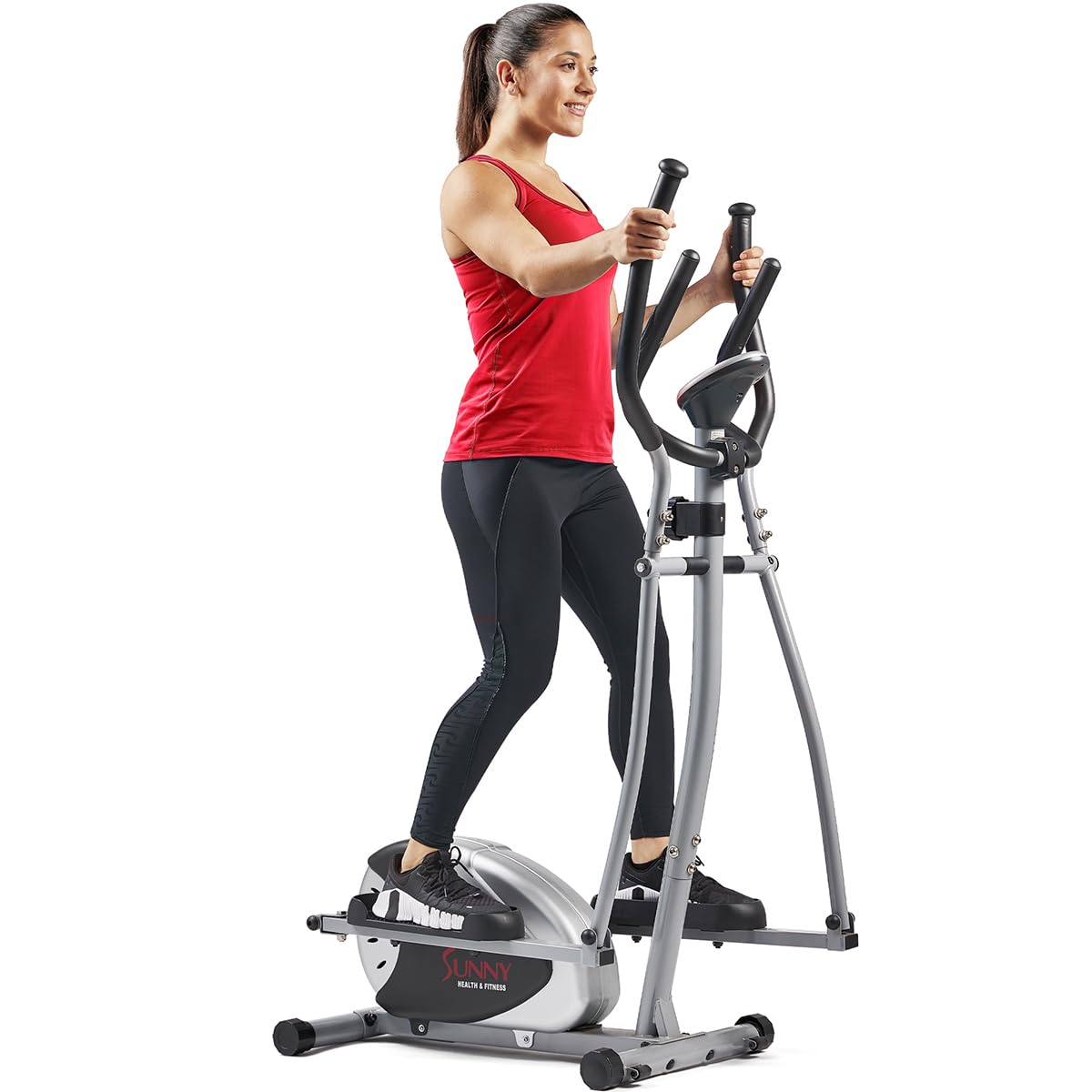 Máquina elíptica magnética Sunny Health &amp; Fitness, máquina de entrenamiento corporal completo con monitor LCD y agarres para medir el pulso, equipo de cardio para el hogar, SF-E905