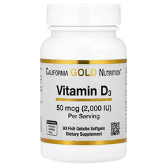 California Gold Nutrition Vitamin D3, 50 mcg (2,000 IU), 90 Fish Gelatin Softgels