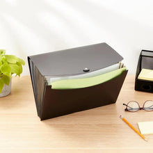 Black A4 expanding file folder with top button closure