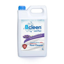 Disinfectant floor cleaner bottle with lavender scent label, blue cap, 5L